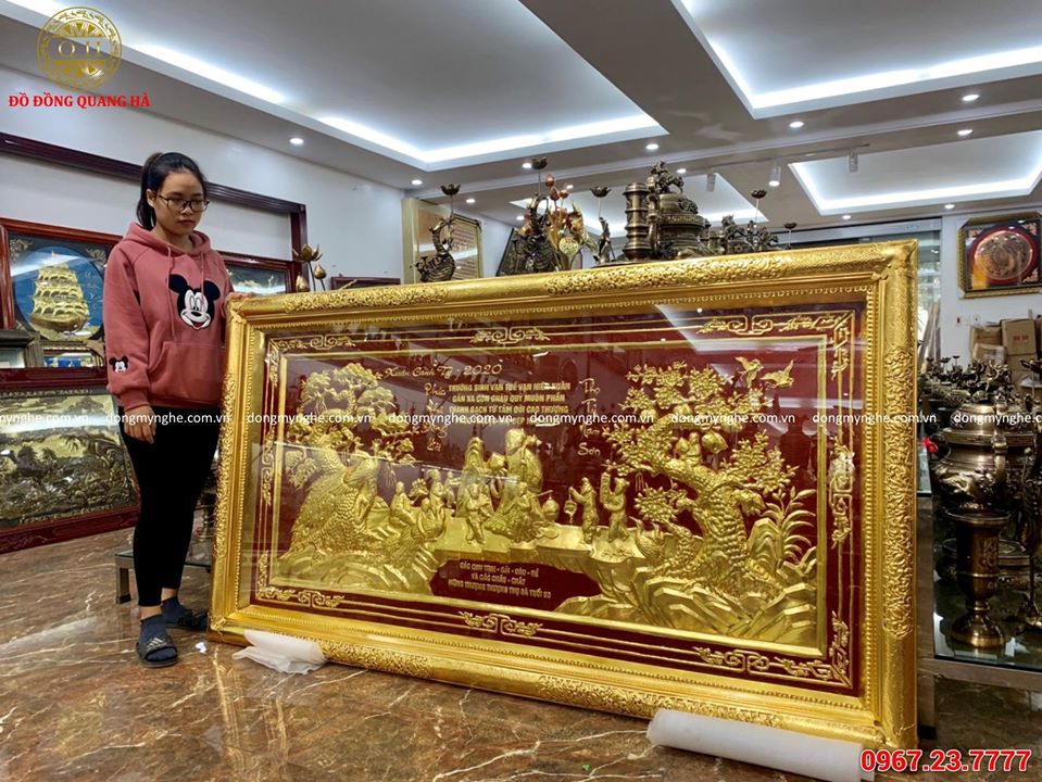 tranh đồng mừng thọ mạ vàng 