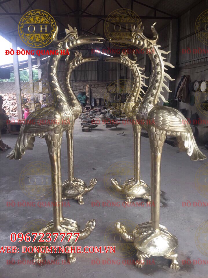 Đôi hạc thờ bằng đồng vàng