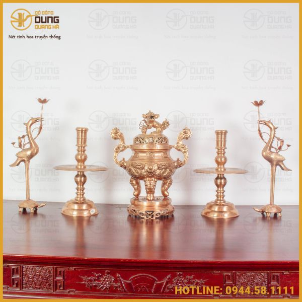 Bộ đồ thờ bằng đồng 5 món bằng đồng đỏ
