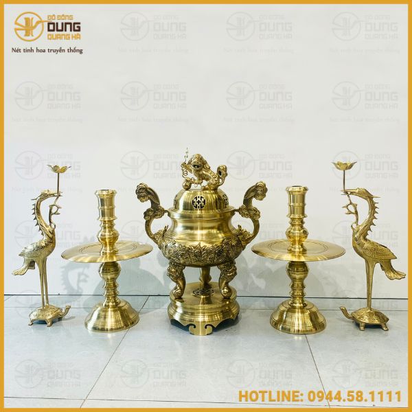 Bộ đồ thờ bằng đồng 5 món bằng catut