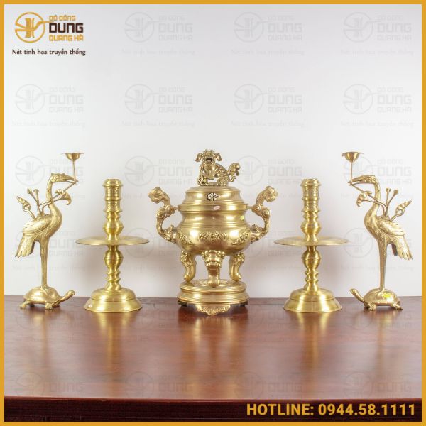 Bộ đồ thờ bằng đồng 5 món bằng đồng vàng