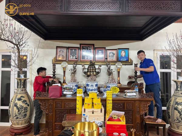 Giao và lắp đặt bộ đồ thờ khảm ngũ sắc cao 70cm cho khách tại Hà Nội