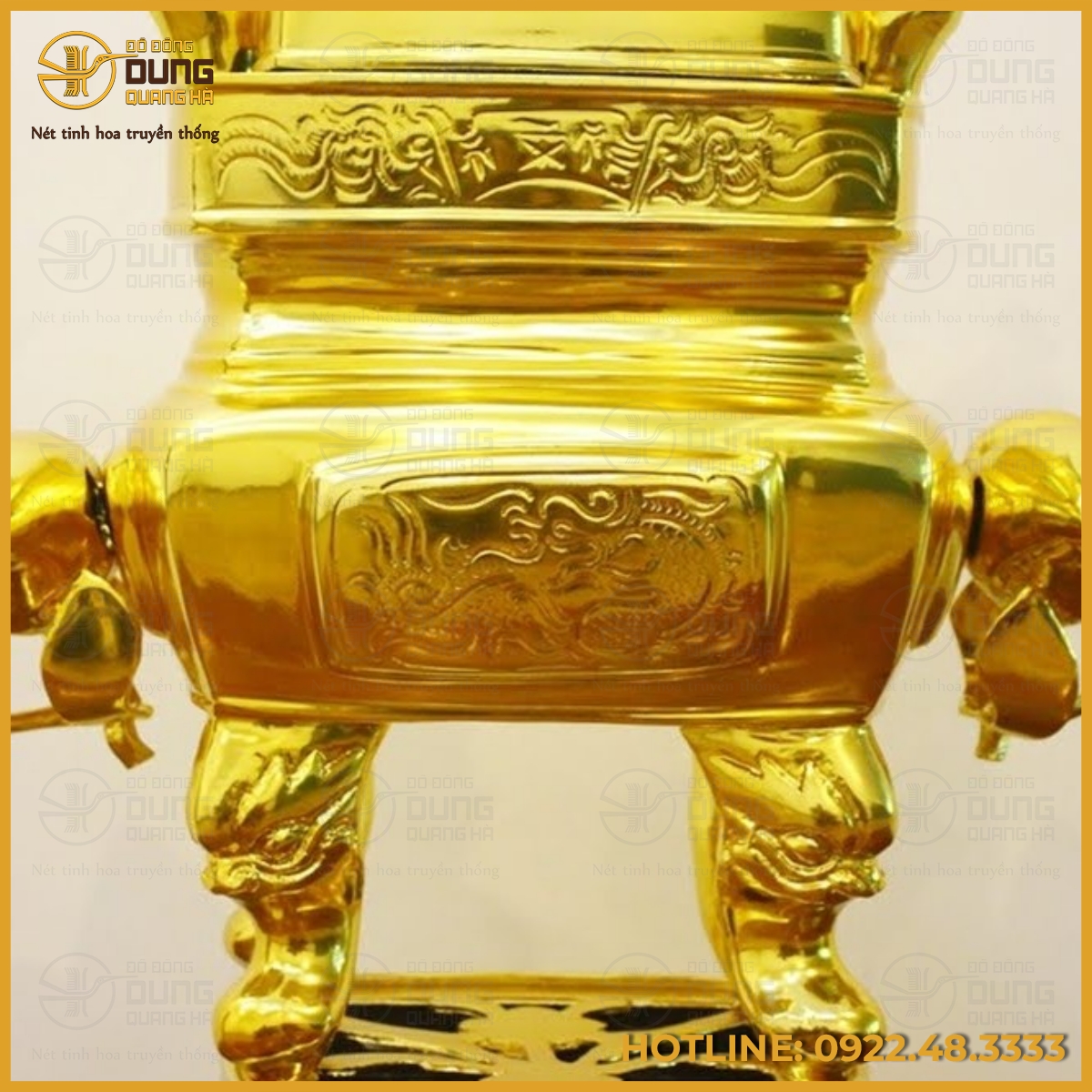 Đỉnh đồng vuông mạ vàng 24k cao 70cm
