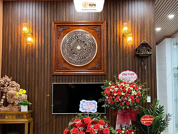 Giao và lắp đặt mặt trống 80cm đồng đỏ tại nhà khách Bắc Kạn