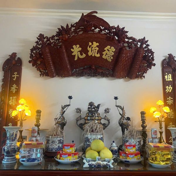 Bàn giao quả trống D50 dát vàng, bộ ngũ sự cao 70cm khảm ngũ sắc tại Hưng Yên