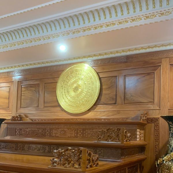 Hoàn thiện và lắp đặt mặt trống đường kinh 90cm dát vàng cho khách hàng tại Hà Nam