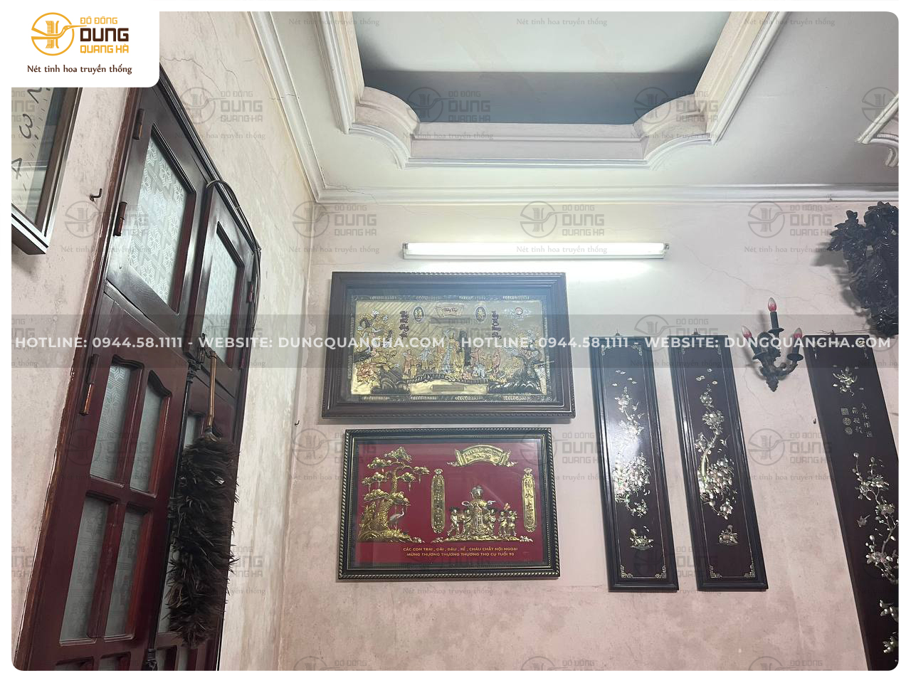 Đồ đồng Dung Quang Hà lắp đặt Tranh Mừng Thọ cho khách tại Gia Lâm - Hà Nội
