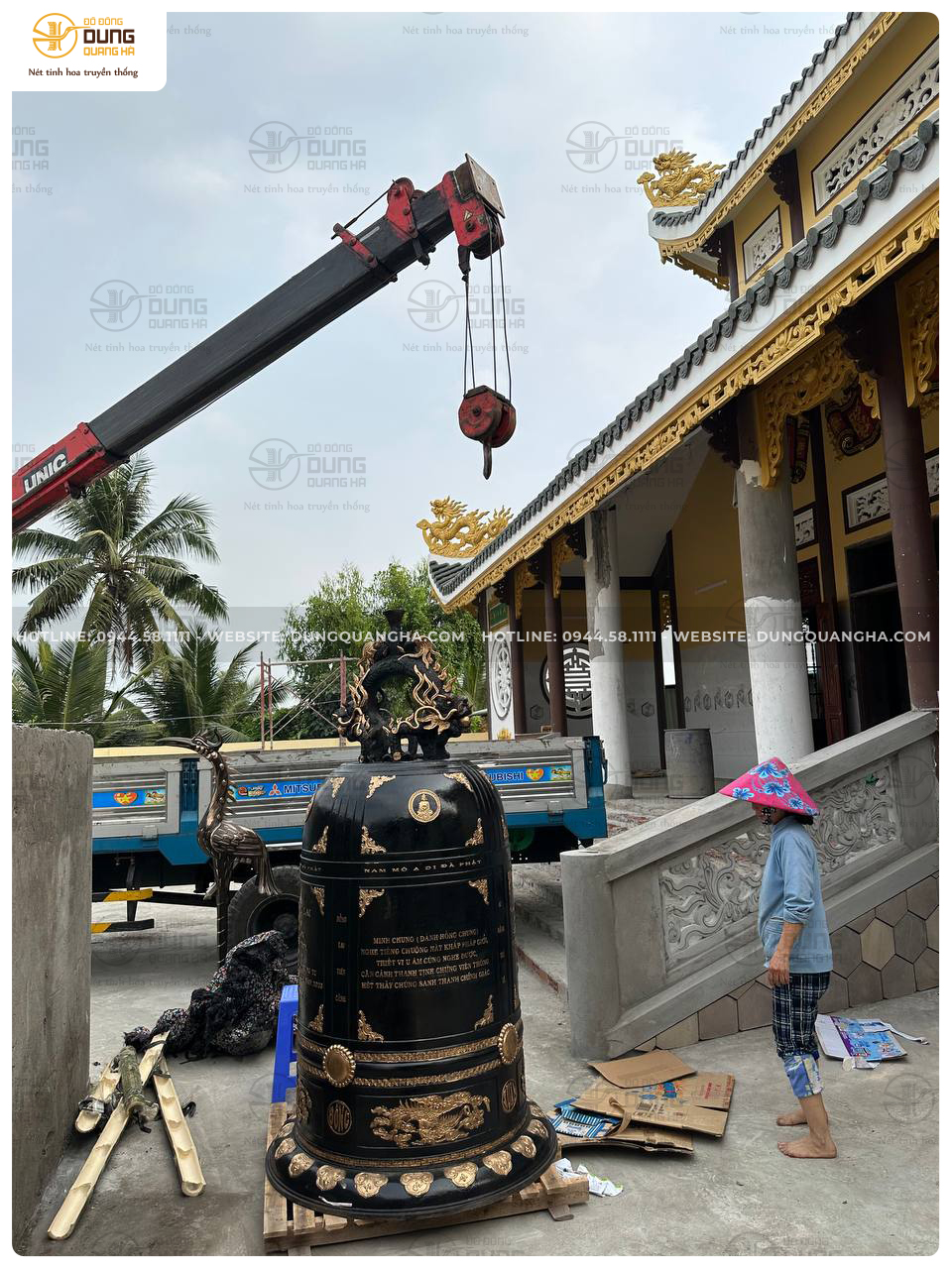 Lắp đặt và giao chuông 1 tấn tại Chùa Bồng Lai - Tiền Giang