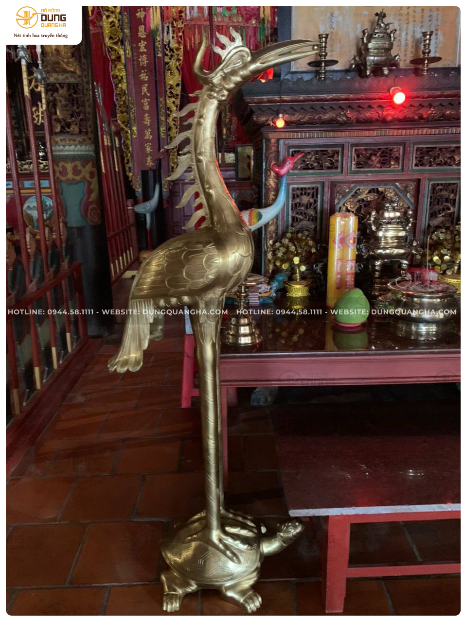 Đồ đồng Dung Quang Hà bàn giao đôi hạc catut 1m7 tại đình làng Long Đức - Trà Vinh