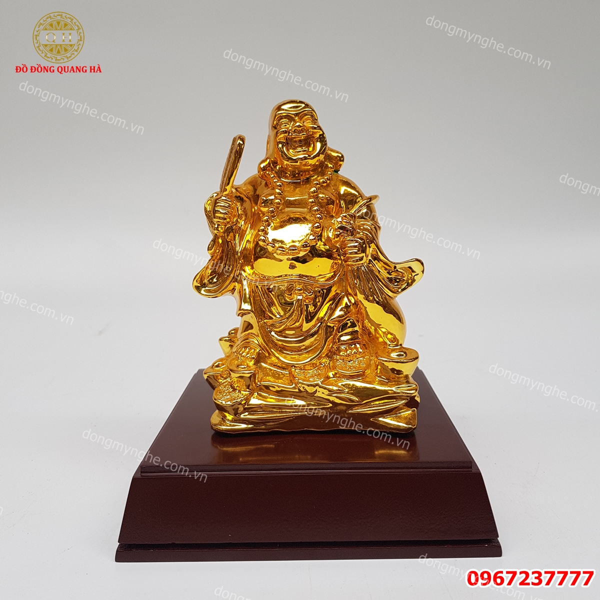 Tượng Phật Di Lặc đứng bằng đồng mạ vàng 24k để bàn làm việc
