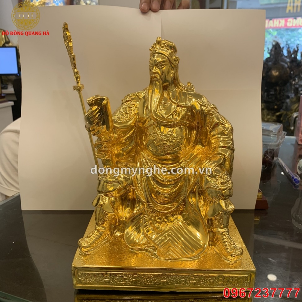 Tượng Quan Công đọc sách đồng vàng mạ vàng 24k cao 25cm
