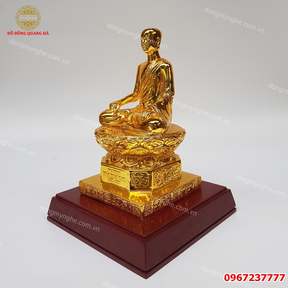 Tượng đồng Phật hoàng Trần Nhân Tông mạ vàng 24k cao 21cm