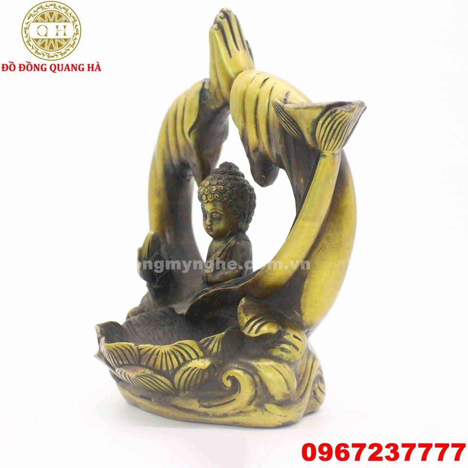 Thác đốt trầm hình tượng Phật bằng đồng vàng cao 20cm