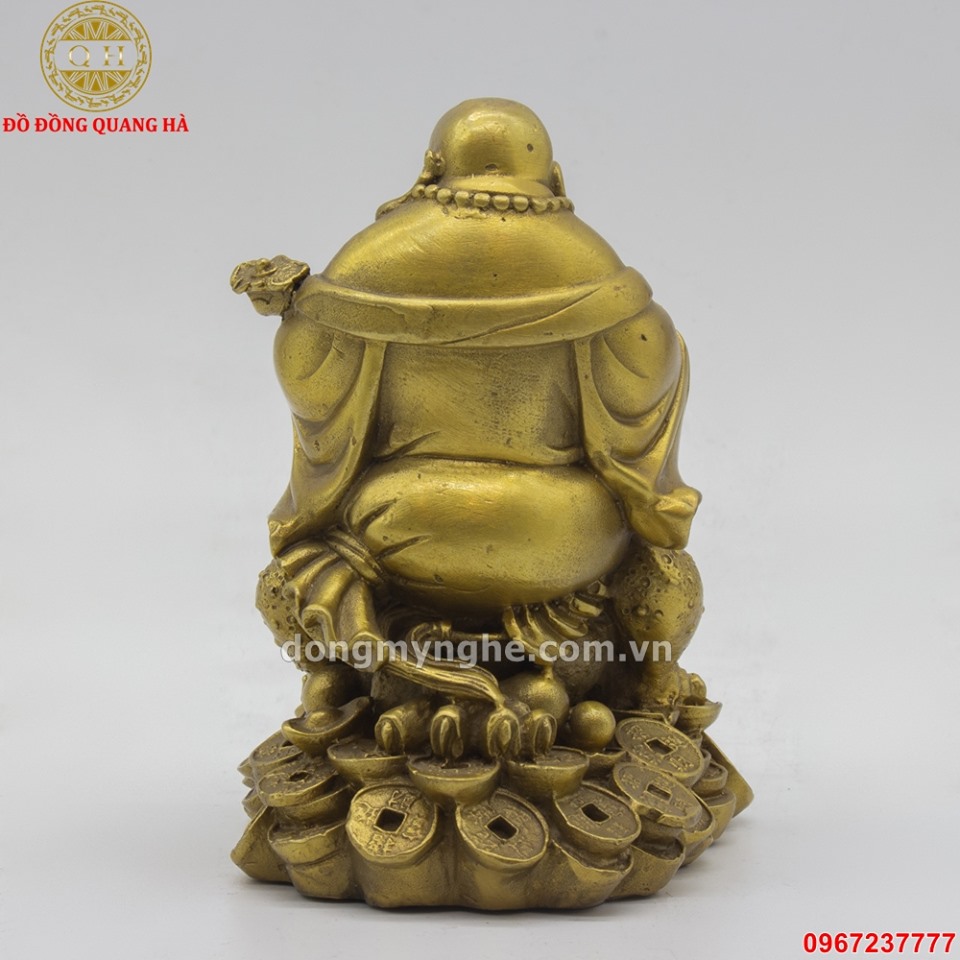 Tượng Phật Di Lặc cưỡi thiềm thừ bằng đồng vàng cao 14cm