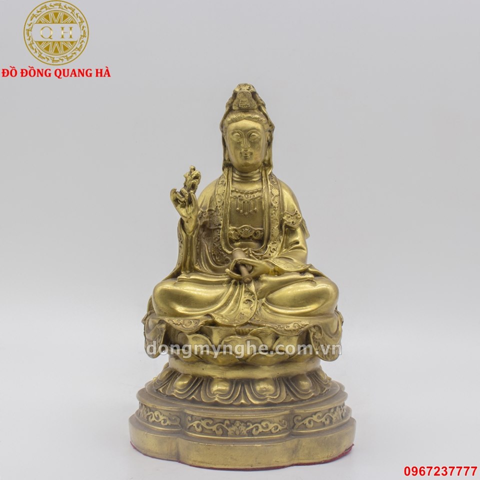 Tượng Phật bà Quan Âm bằng đồng vàng cao 19cm tinh xảo