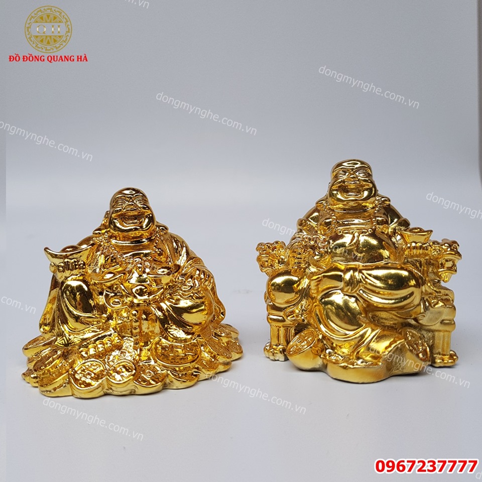 Tượng Phật Di Lặc để xe ô tô bằng đồng mạ vàng 24k