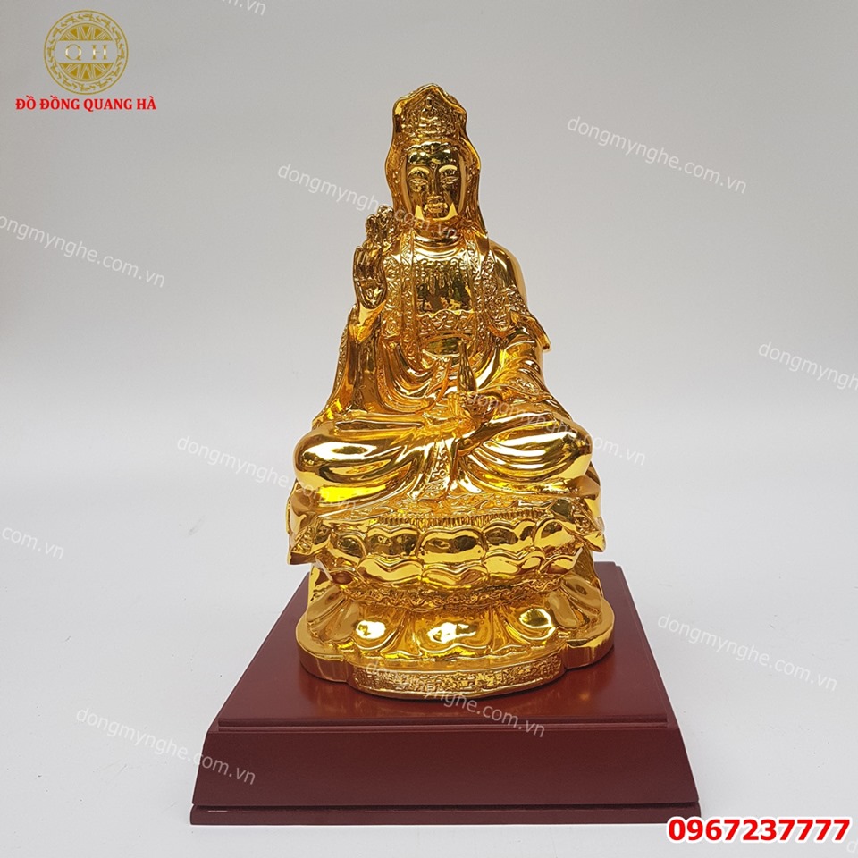Tượng Phật Quan Âm bằng đồng mạ vàng tinh xảo cao 19cm