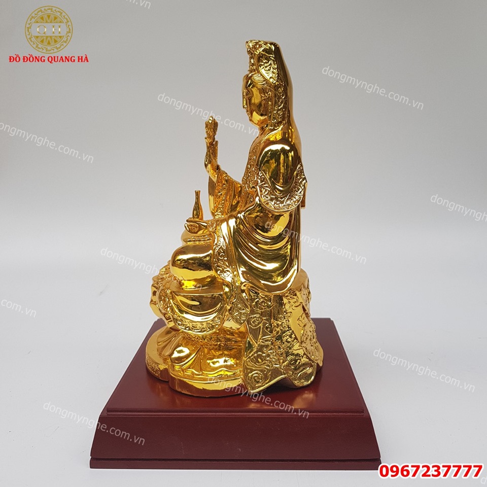Tượng Phật Quan Âm bằng đồng mạ vàng tinh xảo cao 19cm