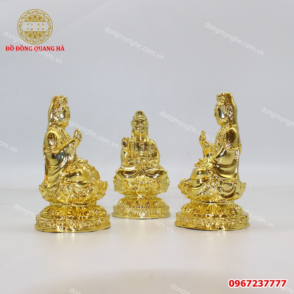 Tượng Phật Quan Âm để xe ô tô bằng đồng mạ vàng 24k cao 10cm