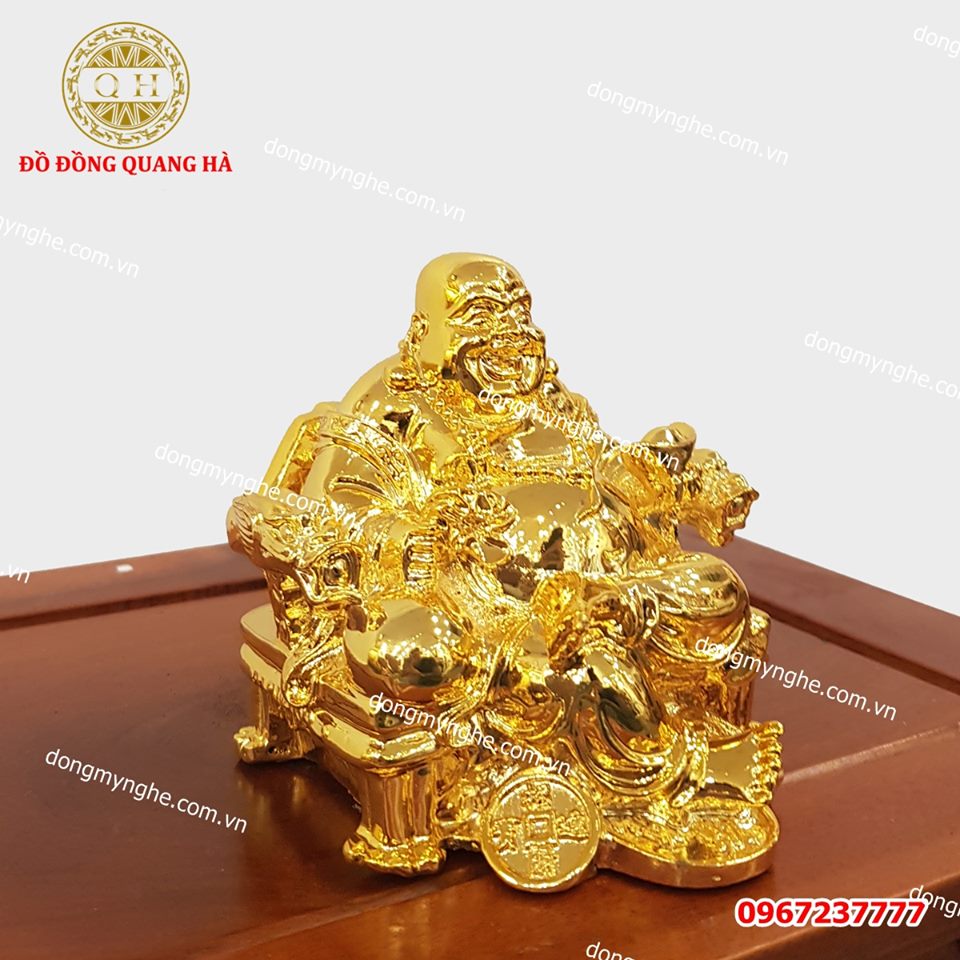 Tượng Phật Di Lặc mạ vàng 24k ngồi ghế rồng cao 10cm