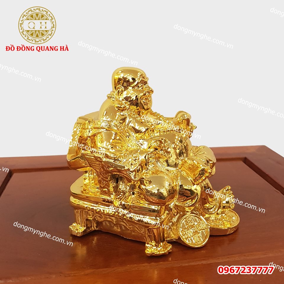 Tượng Phật Di Lặc mạ vàng 24k ngồi ghế rồng cao 10cm