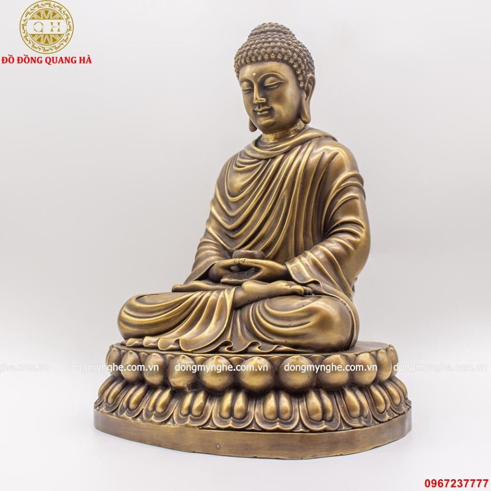 Tượng Phật Thích Ca bằng đồng vàng giả cổ cao 47cm