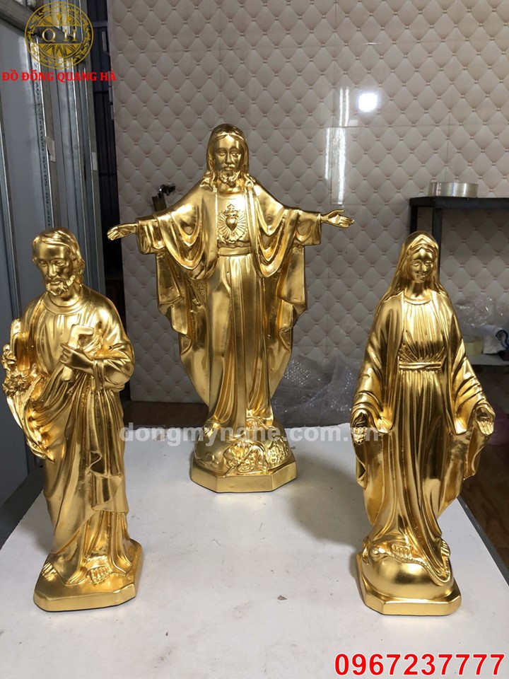 Bộ tượng Thiên Chúa bằng đồng thếp vàng 9999 tinh xảo