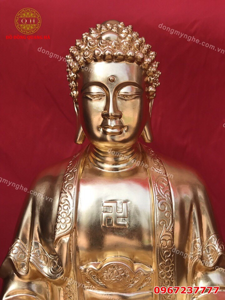 Tượng Đức Phật A Di Đà bằng đồng thếp vàng 9999 cao 90cm