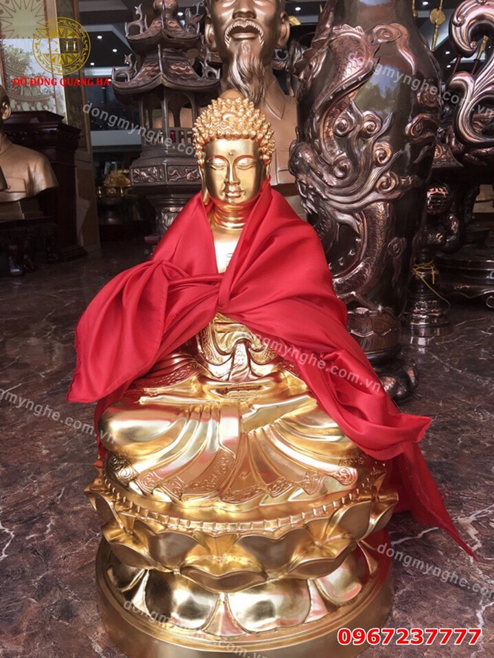 Tượng Đức Phật A Di Đà bằng đồng thếp vàng 9999 cao 90cm