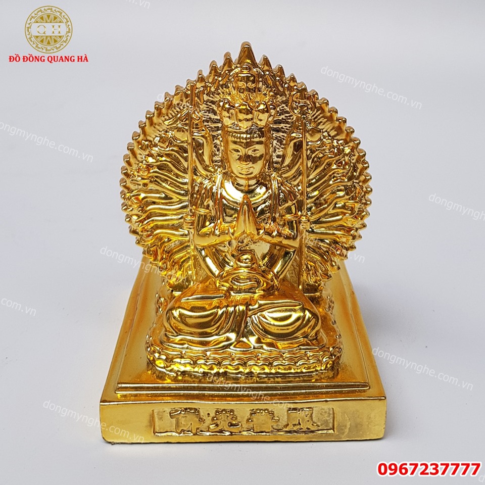 Tượng Phật thiên thủ thiên nhãn bằng đồng mạ vàng cao 10cm