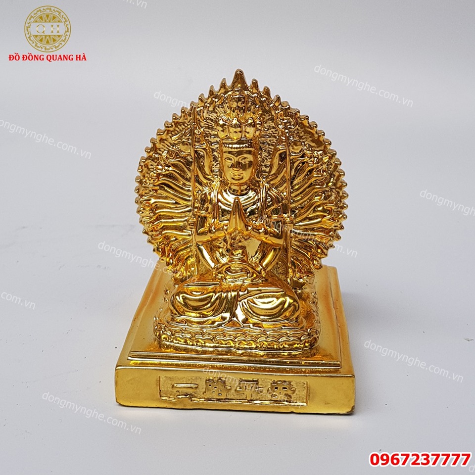 Tượng Phật thiên thủ thiên nhãn bằng đồng mạ vàng cao 10cm