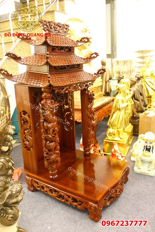 Bàn thờ Thần Tài bằng gỗ hương cao 95cm đẹp tinh xảo