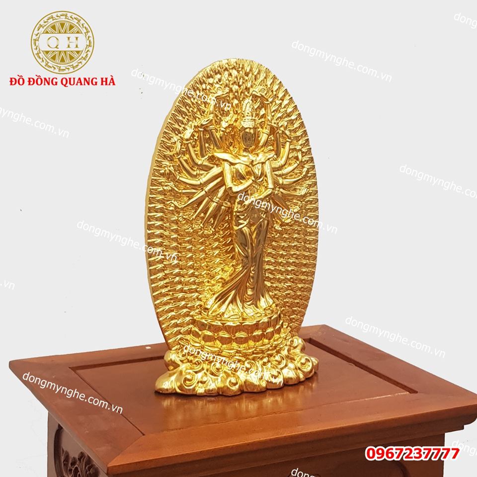 Tượng Phật trăm tay bằng đồng mạ vàng 24k cao 27cm