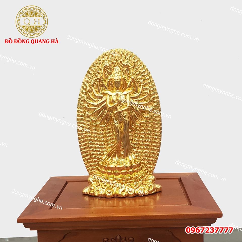Tượng Phật trăm tay bằng đồng mạ vàng 24k cao 27cm