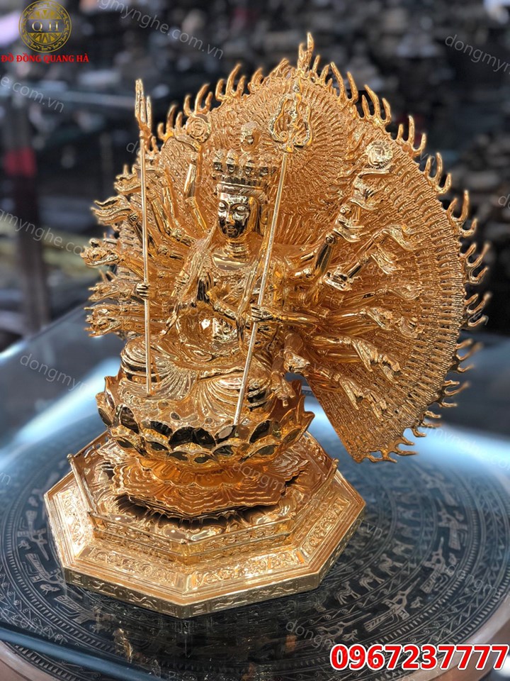 Tượng Phật thiên thủ thiên nhãn bằng đồng mạ vàng 24k