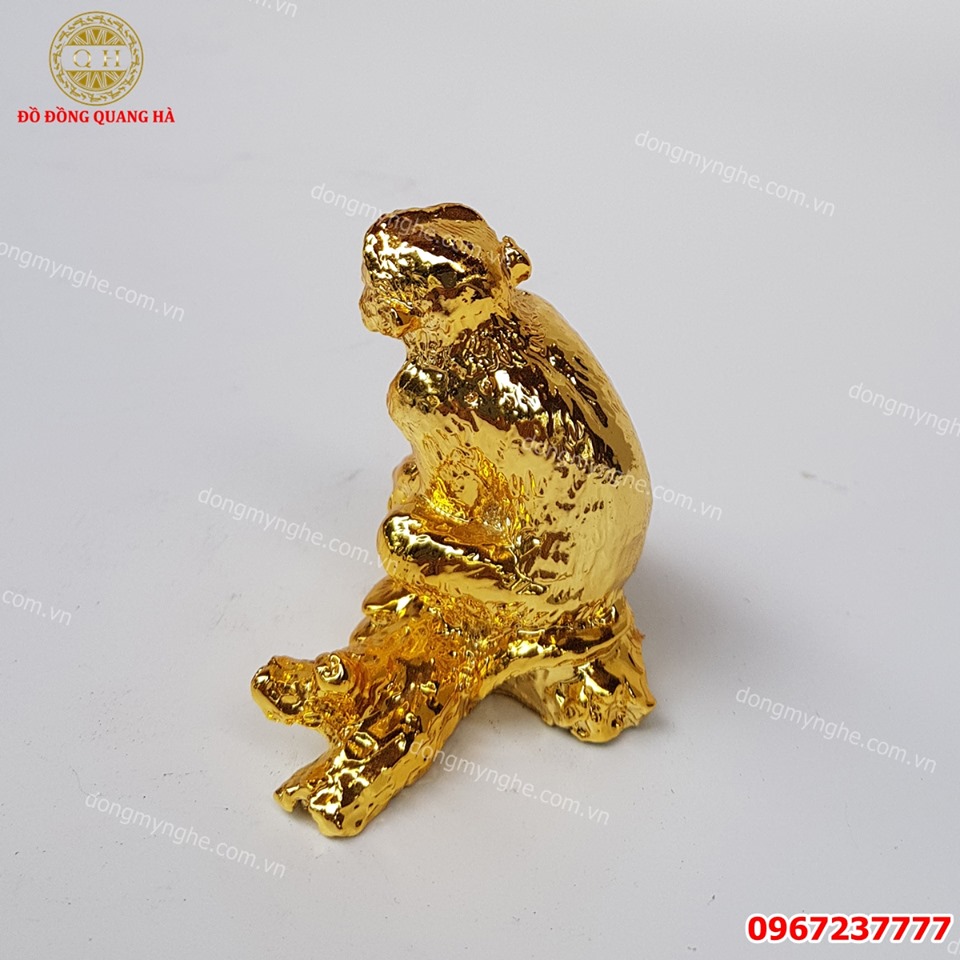 Tượng khỉ phong thủy bằng đồng mạ vàng 24k