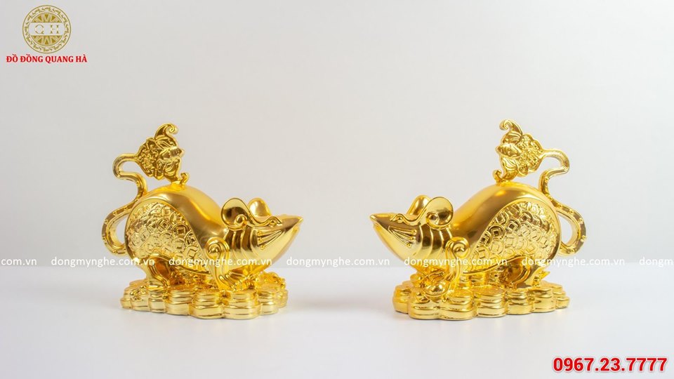 Tượng chuột mạ vàng tạo hình cách điệu phú quý, tài lộc tinh xảo