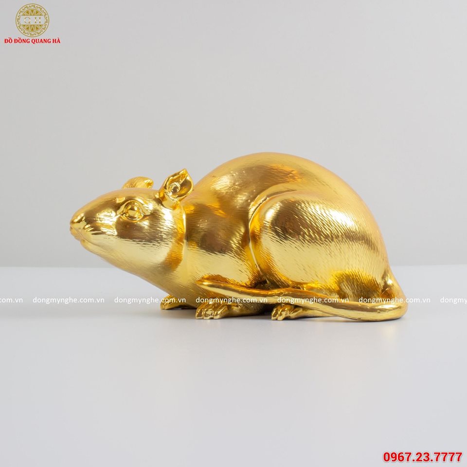 Tượng chuột mạ vàng trang trí phòng khách, bàn làm việc kèm đế gỗ