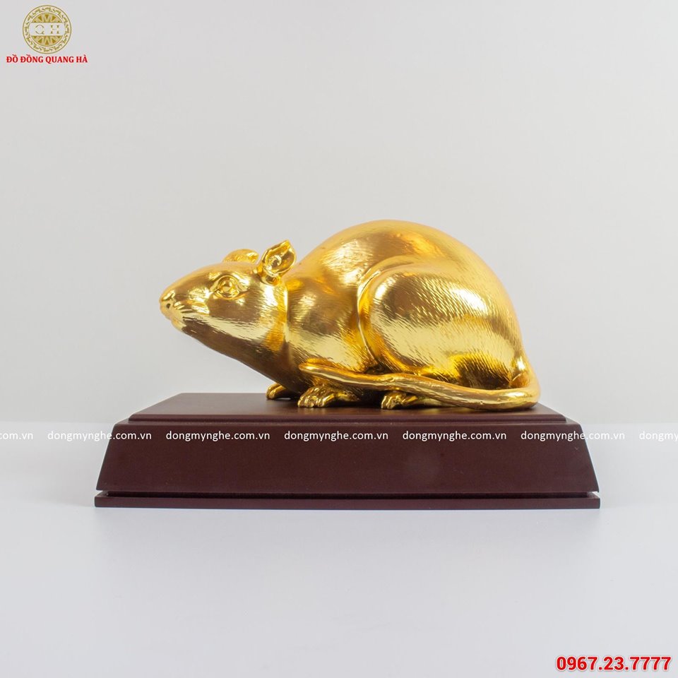 Tượng chuột mạ vàng trang trí phòng khách, bàn làm việc kèm đế gỗ