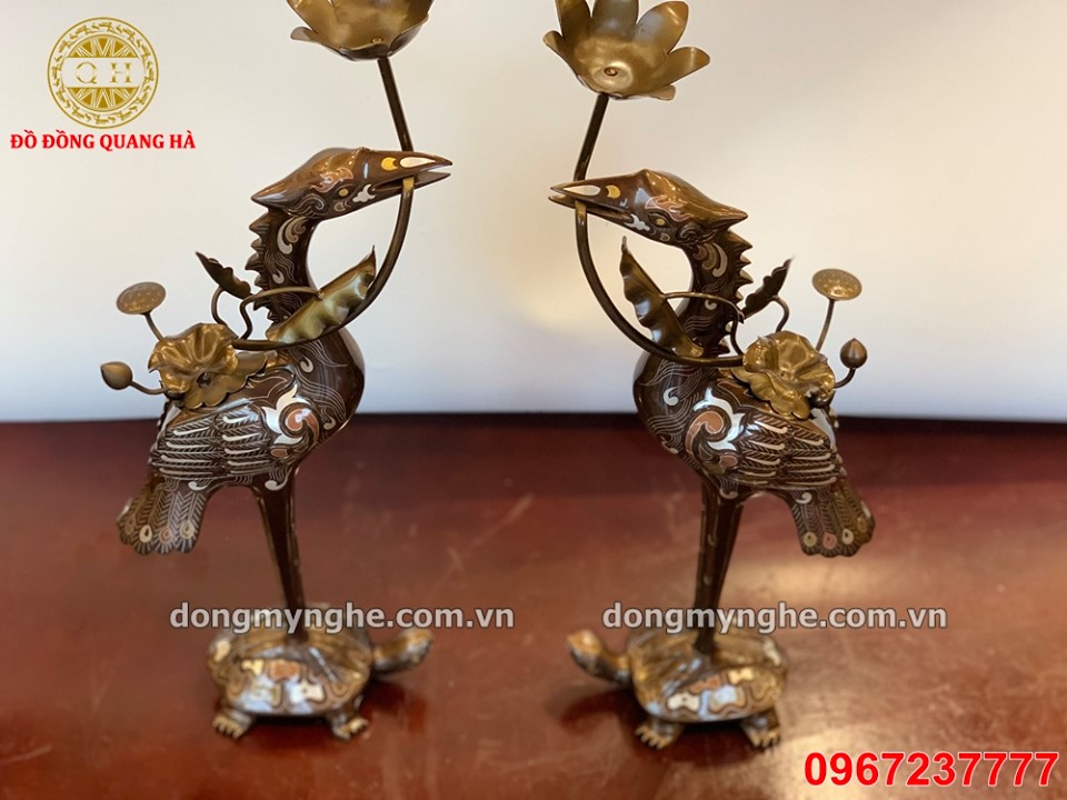 Bộ ngũ sự đồng đỏ khảm ngũ sắc 5 chữ vàng