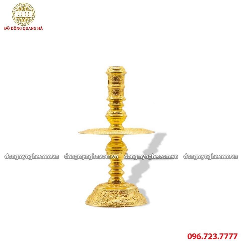 Chân nến bàn thờ bằng đồng mạ vàng
