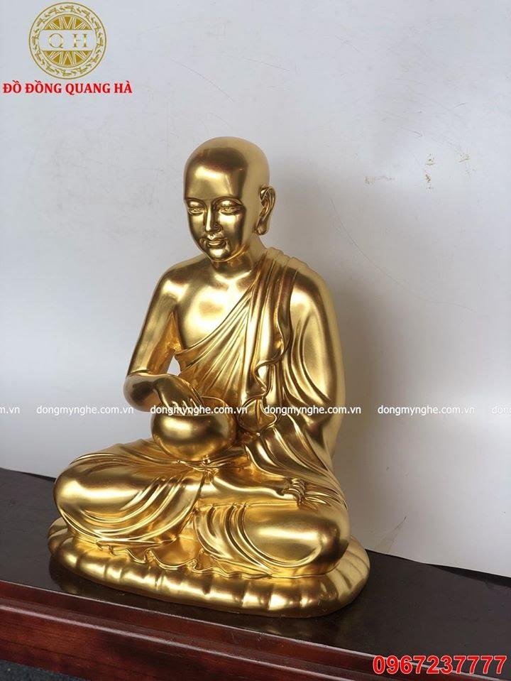 Tượng Phật Sivali bằng đồng thếp vàng 9999