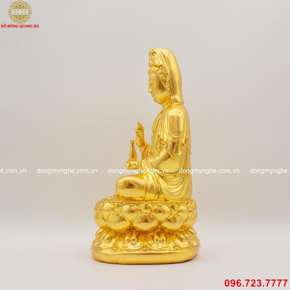 Tượng Phật bà Quan Âm bằng đồng thếp vàng 9999 tinh xảo