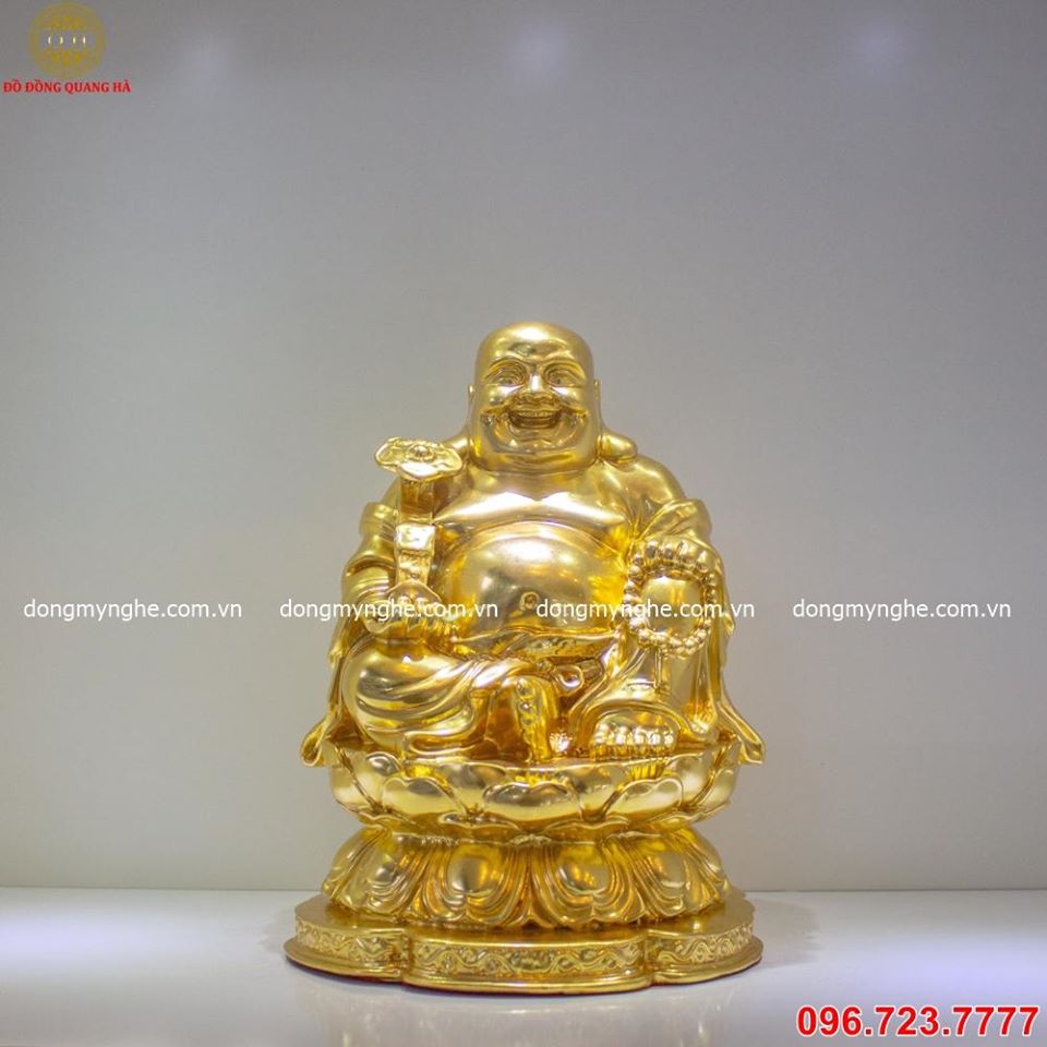 Tượng Phật Di Lặc ngồi đài sen thếp vàng 9999