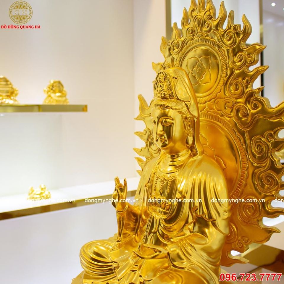 Tượng Phật Quan Âm tọa đài sen thếp vàng 9999