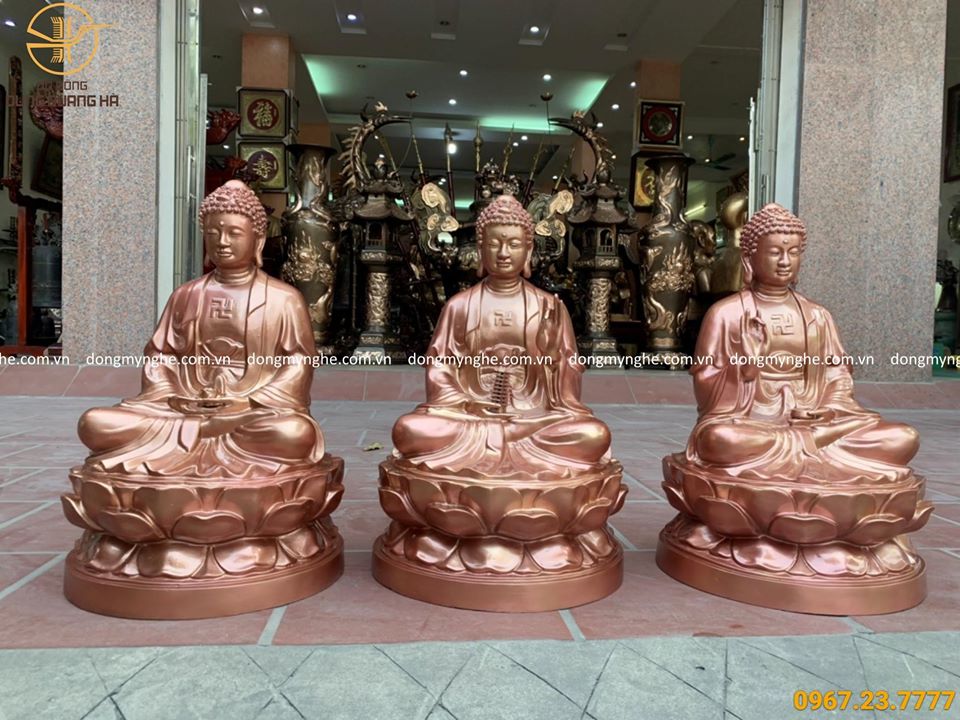 Tượng Tam Thế Phật cao 90cm bằng đồng màu sắc cao cấp