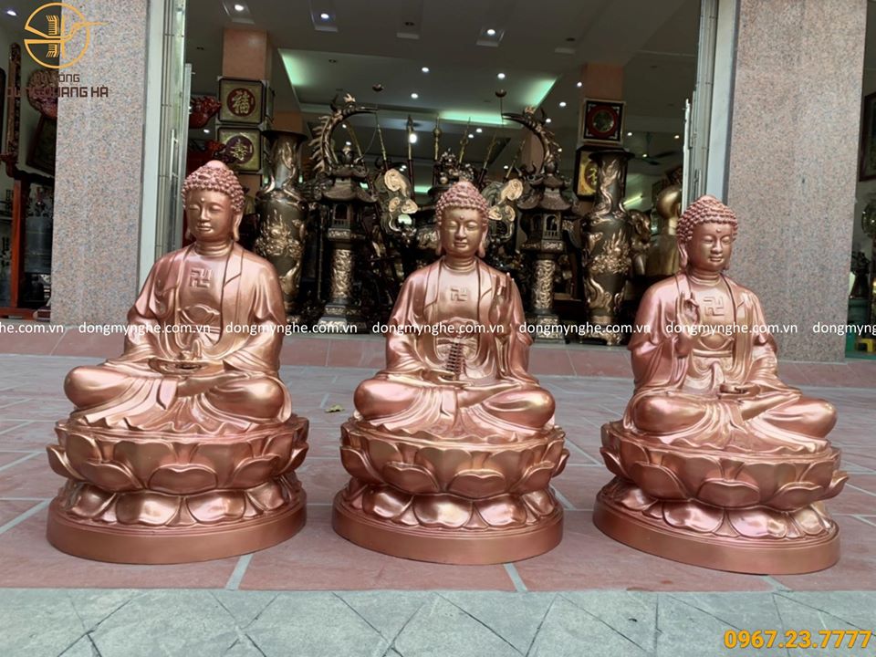 Tượng Tam Thế Phật cao 90cm bằng đồng màu sắc cao cấp