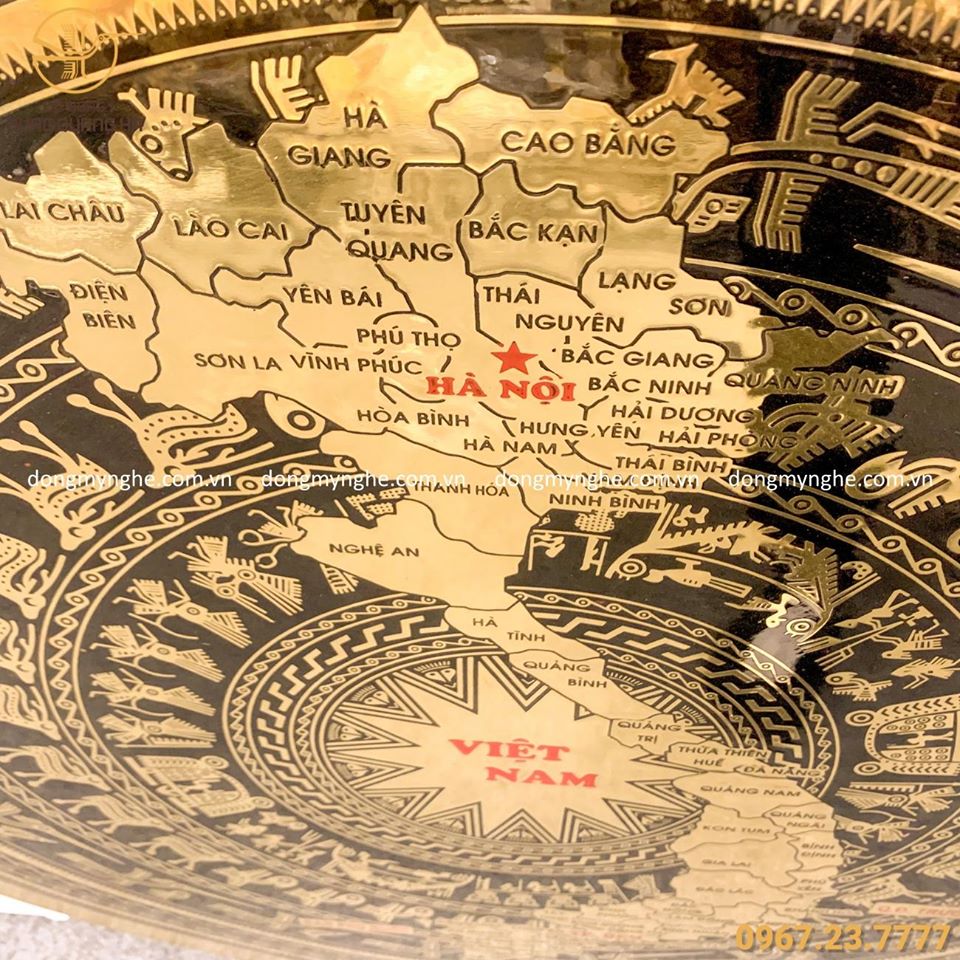 Mặt trống đồng vàng thúc hình bản đồ Việt Nam công nghệ CNC