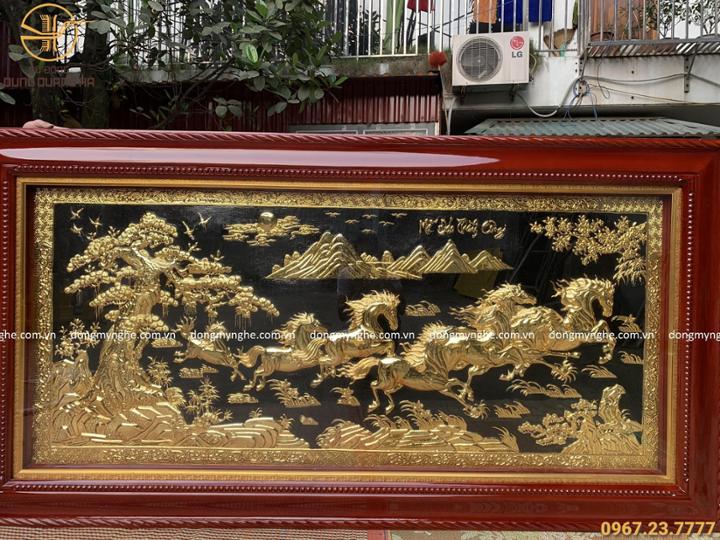 Tranh Mã Đáo Thành Công 1m7 mạ vàng nền sơn đen