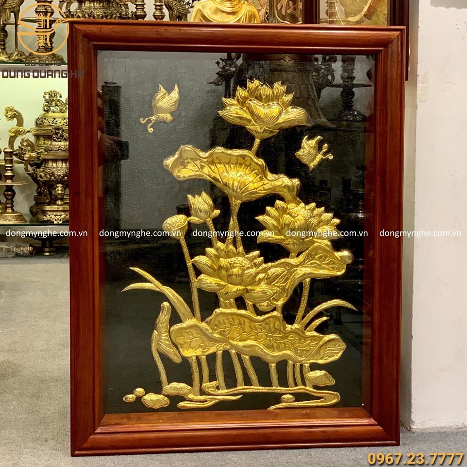 Tranh hoa sen mạ vàng kích thước 60 x 80 cm hàng đặt